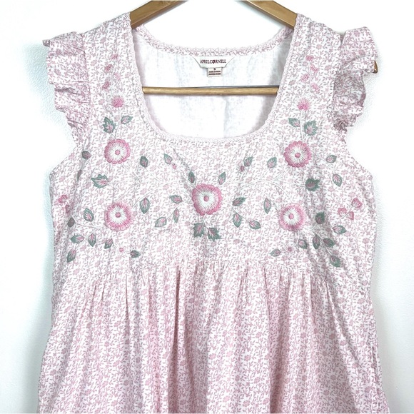 April Cornell Other - April Cornell Floral Embroidered Ruffle Flutter Sleeve Sleep Lounge Dress